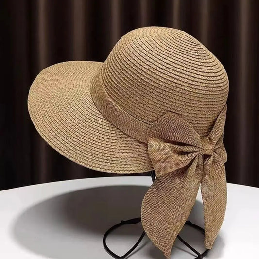 Elegant wide Brim straw Hat with Bow